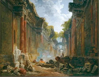 Vue imaginaire de la Grande Galerie en ruine - A romokban heverő Nagy Galéria képzeletbeli látképe ...