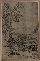 Tanulmány Fontanelle (attr.) "Les Amours de Mirtil", I. énekének vignettájához.