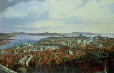 Konstantinápoly panorámája a Szulejmánije-mecsetből, 1844