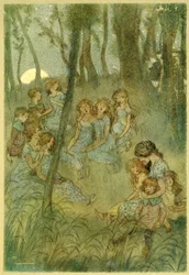 És éjszakai réti tündérek, nézd, énekelnek, a Windsori vidám feleségek kocsmából. 1910
