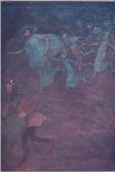 Lépjen be Sir Hugh Evans, Anne Page és a többiek, illusztráció a Windsori vidám feleségekből, 1910