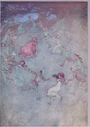 Aztán hagyd, hogy mindenki körülvegye őt, illusztráció a Windsori vidám feleségekből, 1910