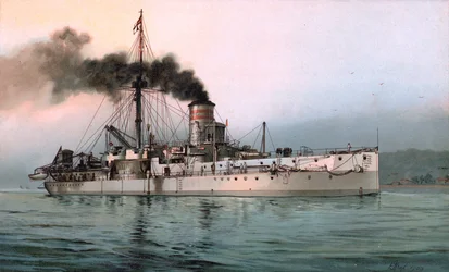 A német vaskalapos SMS Württemberg litográfiája