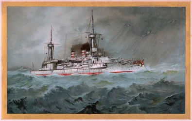 S.M.S. Linienschiff Brandenburg (címer vörös sas fehér pajzson, S.M.S. Wörth = fekete császársas aranypajzson)