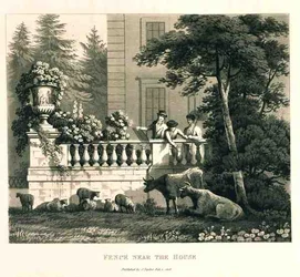 Kerítés a ház közelében, a Fragments on the Theory and Practice of Landscape Gardening című műből, kiadva 1816-ban
