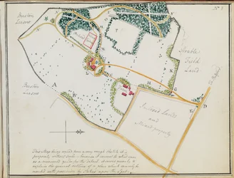 Térkép a "Red Books"-tól, a "Mogenhanger in Bedfordshire, a Seat of Godfrey Thornton Esq.", 1792