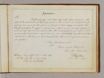 Oldal a "Red Books"-ból a "Mogenhanger in Bedfordshire, a Seat of Godfrey Thornton Esq."