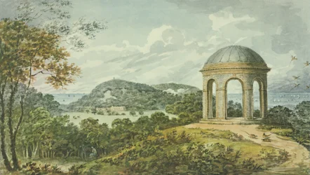 Jelenet a templom közelében, az Antony House számára készült Vörös könyvből, kb. 1812