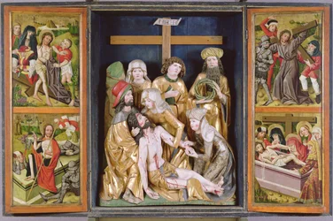 Passióoltár, Jánosrét, 1480-90 (festett és aranyozott fa)