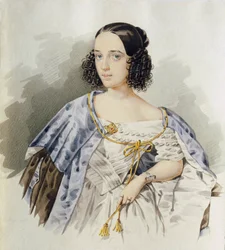 Varvara Aszenkova orosz színésznő (1817-1841) portréja – I. Alekszejev akvarellje kartonon (aktív 1800-1850)