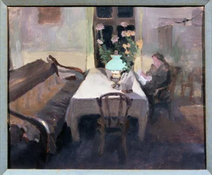 Szoba, este. Jakov Jakolevich Kalinichenko (1869-1938) munkája, olaj, papír