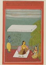 Nayika Awaits Her Lover, oldal a Keshavadasa Rasikapriya-ját illusztráló sorozatból, 1692 (átlátszatlan wc papíron)