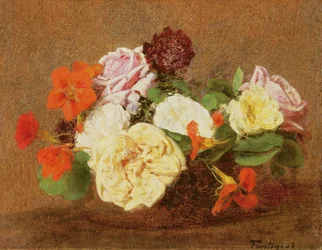 Rózsa és nasturcium vázában, 1883