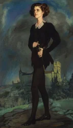 Michael Strange (Mrs Barrymore) amerikai írónő az Alcázarral a háttérben, 1924