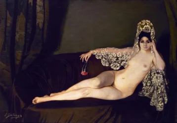 Akt szegfűvel, 1915, Olaj, vászon, 131 × 184 cm, AS00820