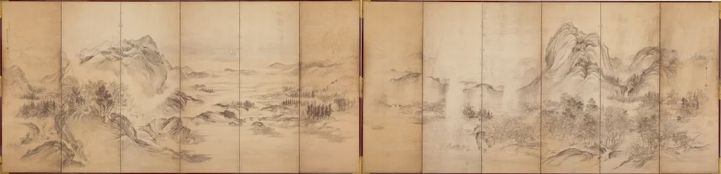 Mountain Views, hatpaneles képernyő hátoldala, Edo-korszak, 1856-58 (papíron mosva)