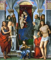 Madonna és gyermeke trónon, szentekkel