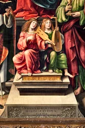 Zenészek angyalai, Szűz gyermekével és Szent Prokulusszal, Szent János evangélista, Szent Ágoston, Szent Sebestyén részlete (festmény