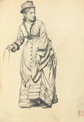 Álló nő, aki a ruháját tartja, c. 1872-1875