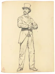 Tanulmány az "Egy párizsi kávézóhoz": Álló férfi kalappal, szét a lábakkal, c. 1872-1875