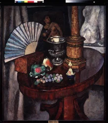 Csendélet legyezővel (Still life with a Fan). Ilja Ivanovics Mashkov (Ilia Mashkov, Matchkov) festménye (1881-1944), olaj, vászon