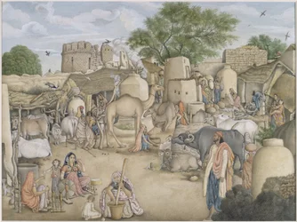 Add hozzá Or.4057 Utcai jelenet Raniya faluban, 1816-20 körül (akvarell és gouache papíron)