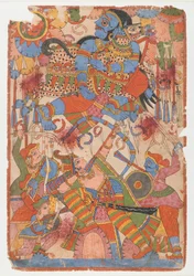 Arjunas hősies bravúr a csatában, egy Mahábhárata sorozatból, 1830-50 körül (tinta és színes papíron)