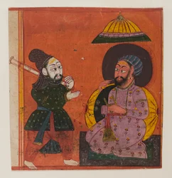 Oldaltöredék egy Markandeya Purana sorozatból, 1625 körül (átlátszatlan wc és arany papíron)