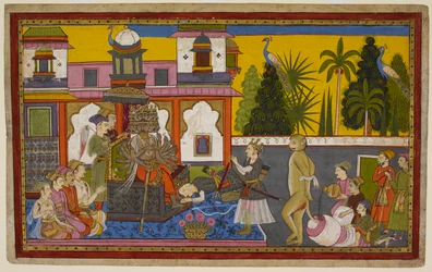 Hanumānt Rāvaṇa elfogja és megalázza, de megszökik, és lángoló farkával felgyújtja a várost. 1653