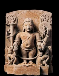 Indiai művészet: Isteni Vishnu. Magas megkönnyebbülés. 10. század. Meerutból.