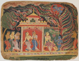 Krisnát a Forgószél-démon vitte el egy Bhagavata Puránából. 1520-30 körül (átlátszatlan wc papíron)