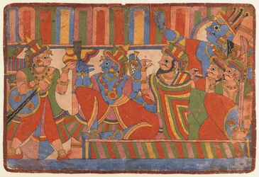 Krisna tanácsot ad a Pándava vezetőknek, 1830-50 körül