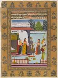 Malkosa Raga, oldal egy szétszórt Ragamala sorozatból, 1700-10 körül (wc, arany és ezüst papíron)