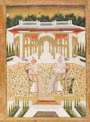 Nawab Mir Alam Bahadur és Raja Chandu Lal Bahadur, 1800 körül (átlátszatlan wc és arany papíron)