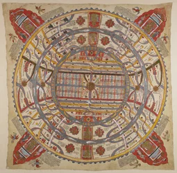 Vagy 13937 f.1 Az Univerzum diagramja, szanszkrit és gudzsaráti szöveggel (akvarell szöveten)