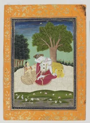 Parvati egy csészét ajánl Shivának, 1800 körül (átlátszatlan wc és arany papíron)