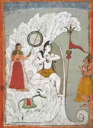 A Gangesz folyó ereszkedését hordozó Shiva, Narayan szent hindi kéziratának fóliója, 1740 körül