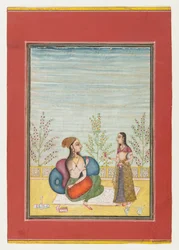 Nő és kísérő, 1700-10 körül (átlátszatlan wc és arany papíron)