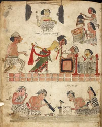 Emberek zenélnek, táncolnak és dohányoznak, Illusztráció a „Serat Damar Wulan” vagy „The Romance of Damar Wulan” (toll és tinta akvarellel papíron) című művéből