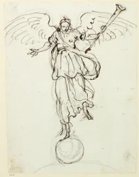 Hírnév, előzetes vázlat, 1631 körül (toll és tinta papíron)
