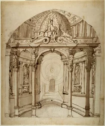 A palota belseje, 1611 körül (toll és tinta papíron)