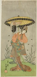 A színész Yamashita Kinsaku II Nijo no Kisaki (?) szerepében a Natsu Matsuri Naniwa Kagami (?) című darabban, a Morita Színházban (?) a hetedik hónapban, 1770 (?)