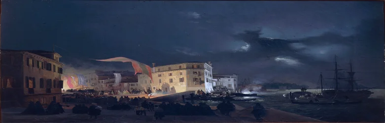 Olaszország, Éjszakai Fesztivál San Pietro di Castelloban, egy sziget a velencei lagúnában, Ippolito Caffi, olaj, vászon,