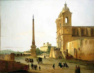 Olaszország, Róma, a Szentháromság a hegyen templom és a Sallustian Obelisk – Ippolito Caffi