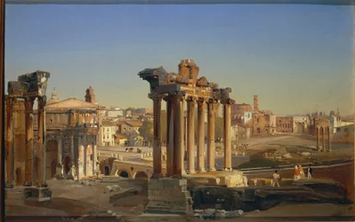 Olaszország, Róma, a Forum Romanum látképe a Saturnus-templommal, Ippolito Caffitól