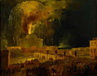 La Girandola: tűzijáték a római Angyalvárnál, 1830-as évek