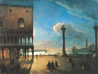 Piazzetta San Marco holdfényben, Velence, Ippolito Caffi (1809-1866), olaj, vászon, 52x70 cm