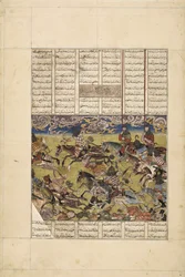 Demotte Shahnameh: Faramarz üldözi Kabul királyát, 1330 körül.
