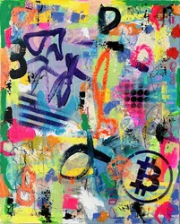 Élénk színekkel festett Bitcoin-graffiti