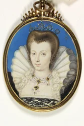 Egy hölgy, amelyet hagyományosan Elizabeth Bruges-ként azonosítanak, Lady Kennedy (akvarell pergamen)